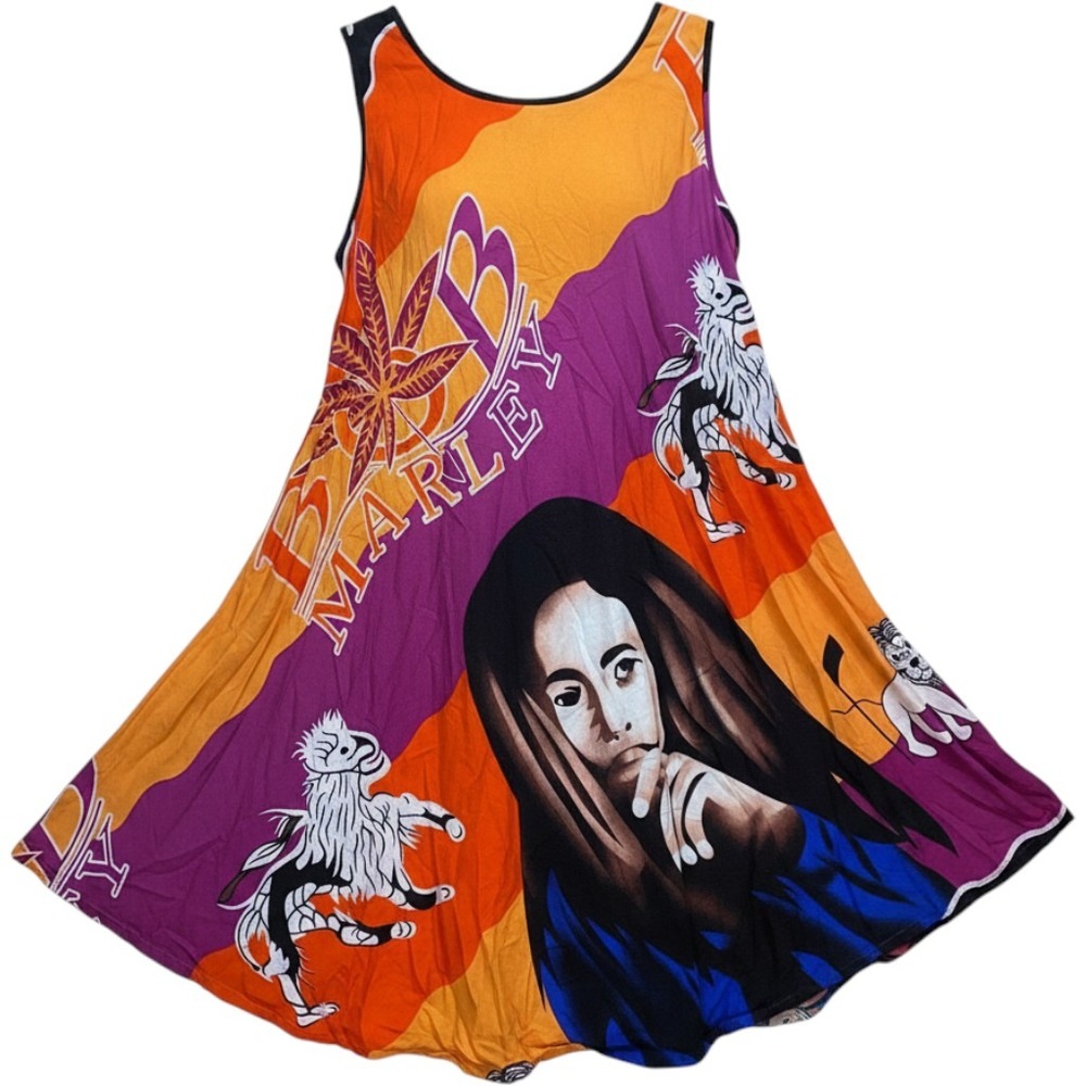 Bob Marley Graphic Dress Women XL/XXL Orange Purple Lion of Judah Reggae Music